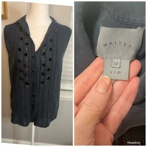 Maiyet Shirt Tail Top Blouse Blue Button
Up Sleeveless 38 Medium Silk
